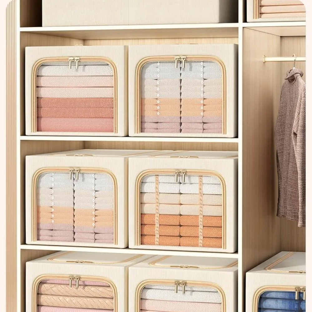Organizer Foldable Oxford Fabric European Home Bedroom Clothing Storage Box Large Capacity Steel Frame Fabric Storage Box Multi purpose Organizing Box (Grey,56L)