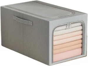 Organizer Foldable Oxford Fabric European Home Bedroom Clothing Storage Box Large Capacity Steel Frame Fabric Storage Box Multi purpose Organizing Box (Grey,56L)