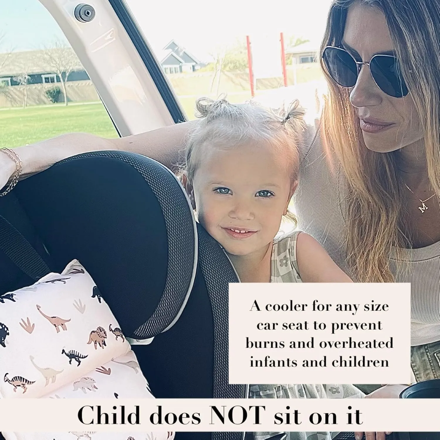 Original Car Seat Cooler Washable Insulated Ice Pack Infant Car Seat Cooling Cushion Mat for Hot Weather Multifunctional Baby Cooling Pad (Neutral Dino)