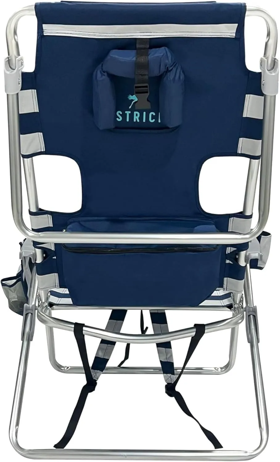 Ostrich Backpack 3N1 Chair - with Cooler Bag, Portable, Reclining Lounger for Tanning - Face Hole for Reading on Stomach, Aluminum (Navy Blue & White)