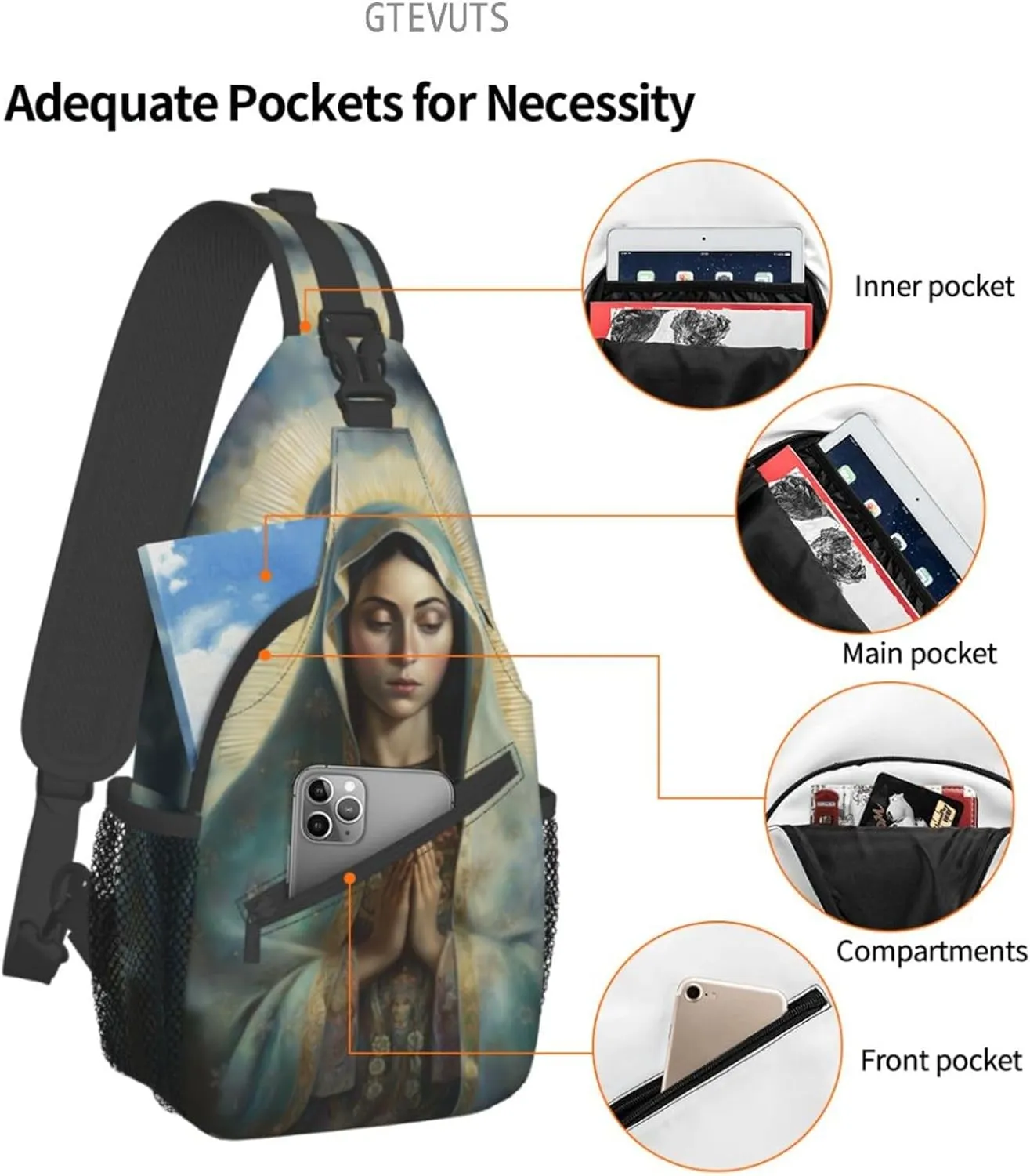 Our Lady Of Guadalupe Sling Backpack Chest Bag Crossbody Shoulder Bag Gym Cycling Travel Hiking Daypack For Men Women