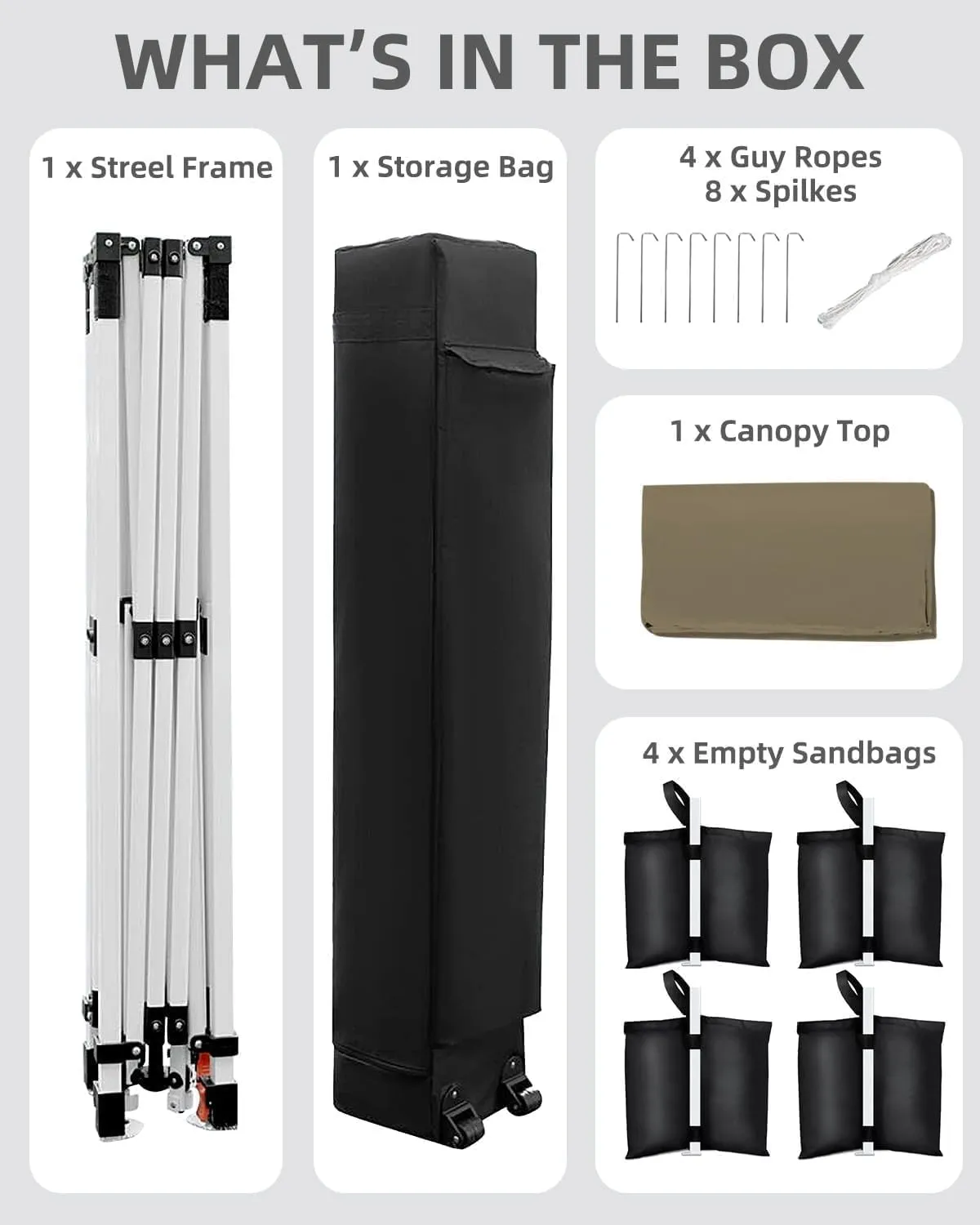 Outdoor Canopy 10X10 Pop Up Canopy Tent, Adjustable Heights Portable Instant Portable Shelter with Wheeled Bag, 4 Sandbags 4 Ropes & 8 Stakes, for Party, Patio, Deck, Garden, Beach (Brown)