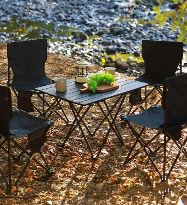 Outdoor Folding Table & Chair Set - Ultra-Light Carbon Steel, X-Brace Stability, 3-Step Quick Setup(Large)