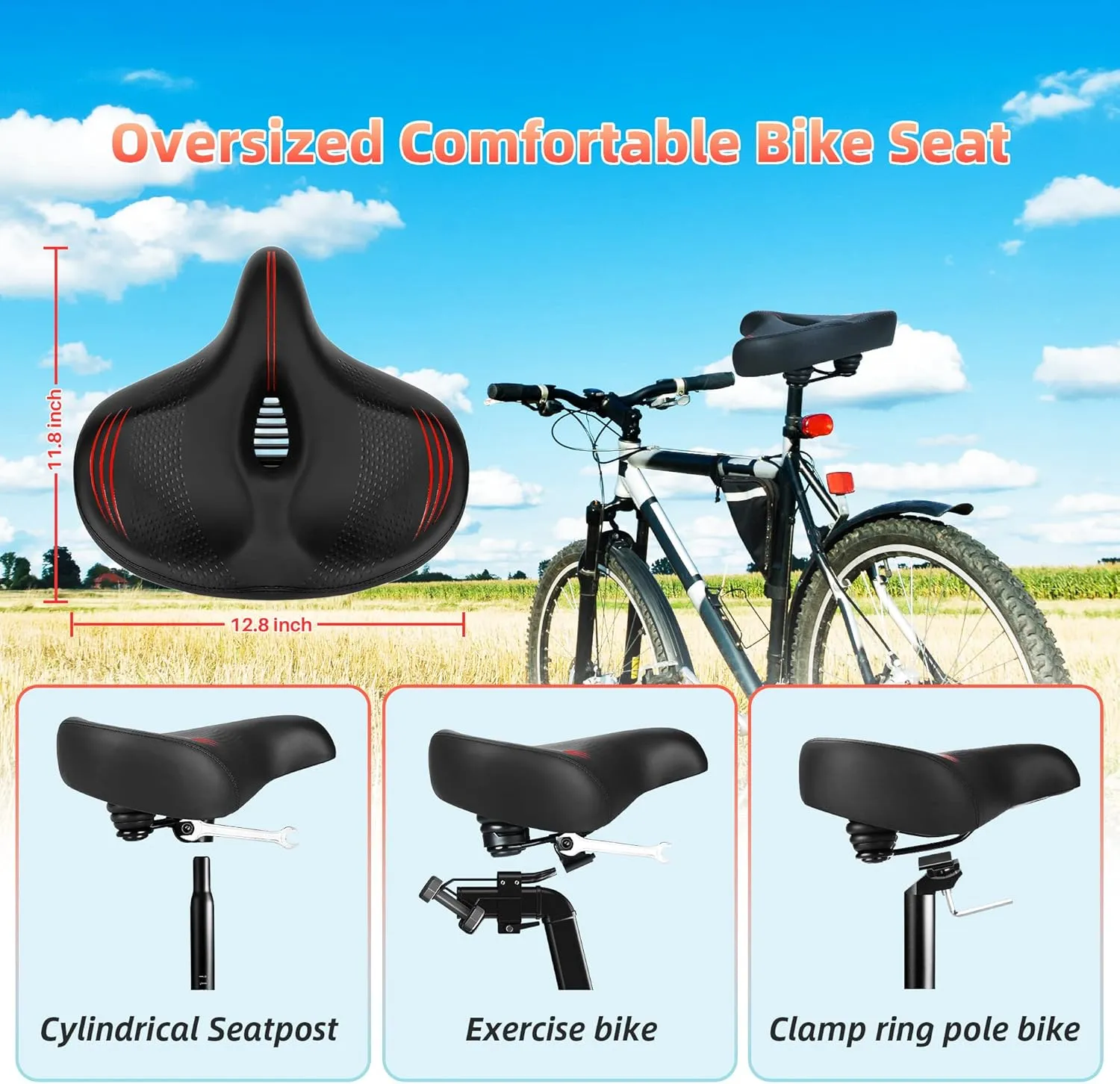 Oversized Bike Seat for Peloton Bike & Bike , Comfort Seat Cushion Compatible with Peloton, Road or Exercise Bikes, Bicycle Wide Saddle Replacement for Men & Women, Accessories for Peloton