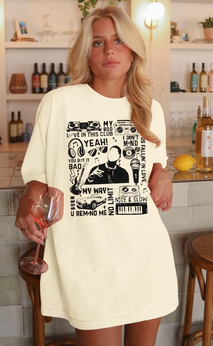 Oversized R&B Concert Outfits Women: Vintage Rock and Roll Shirts Hip Hop Graphic Tees Music Lover Gift Top