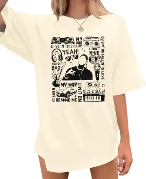 Oversized R&B Concert Outfits Women: Vintage Rock and Roll Shirts Hip Hop Graphic Tees Music Lover Gift Top
