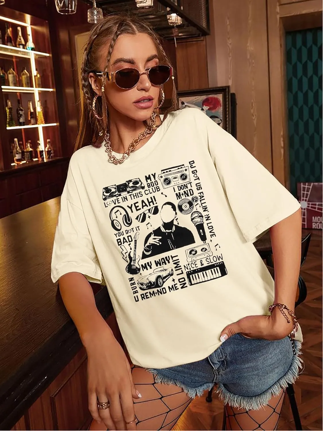Oversized R&B Concert Outfits Women: Vintage Rock and Roll Shirts Hip Hop Graphic Tees Music Lover Gift Top