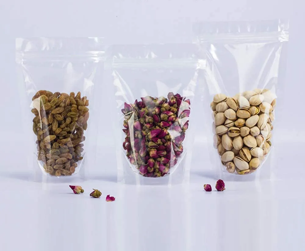 PABCK 100 Pack (Outside Size 4.3x7.1 inch)(Inside Size 3.86x4.53 inch) Clear Resealable Stand Up Bags Heat Seal Zipper Lock Storage Pouches for Zip Food Storage Lock Packaging with Tear Notches