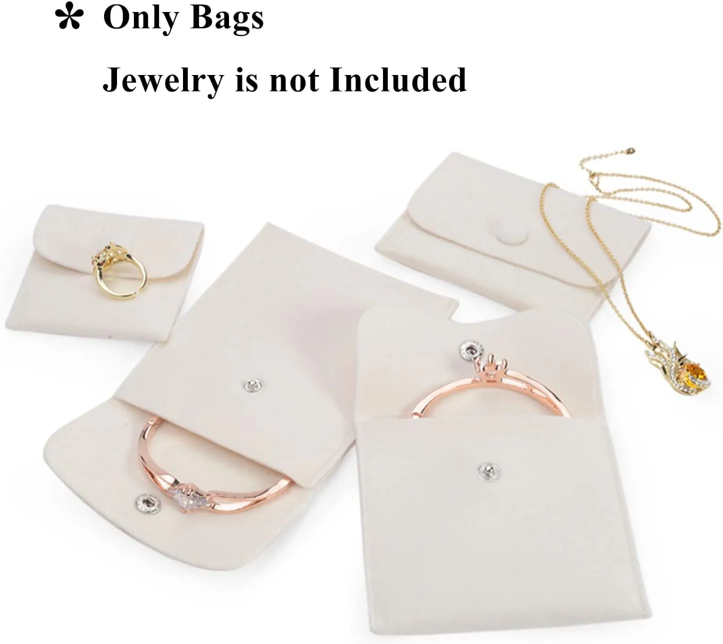 Pack of 10 Velvet Jewelry Pouch Storage Bags Portable Jewelry Gift Bag With Snap Button, Large Cream