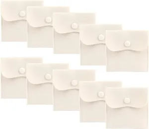 Pack of 10 Velvet Jewelry Pouch Storage Bags Portable Jewelry Gift Bag With Snap Button, Large Cream