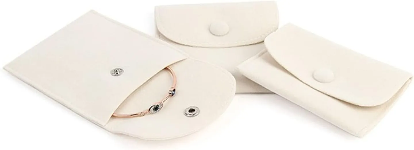 Pack of 10 Velvet Jewelry Pouch Storage Bags Portable Jewelry Gift Bag With Snap Button, Large Cream