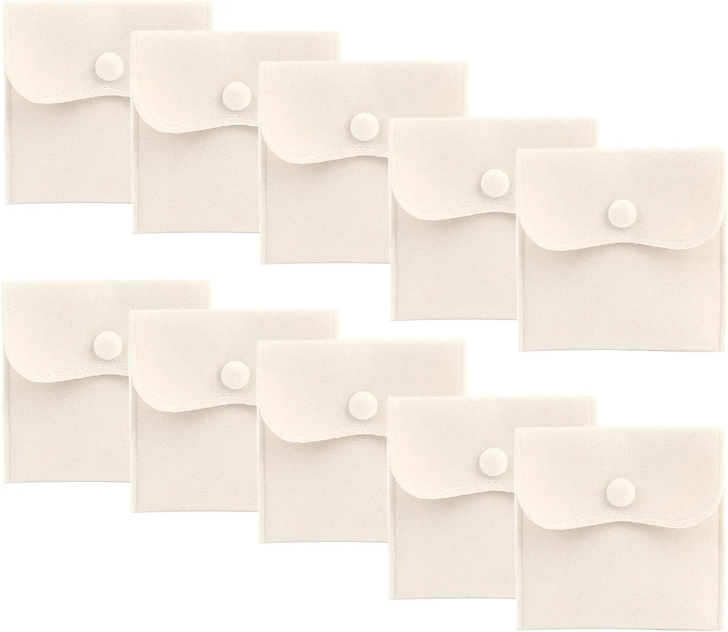Pack of 10 Velvet Jewelry Pouch Storage Bags Portable Jewelry Gift Bag With Snap Button, Large Cream