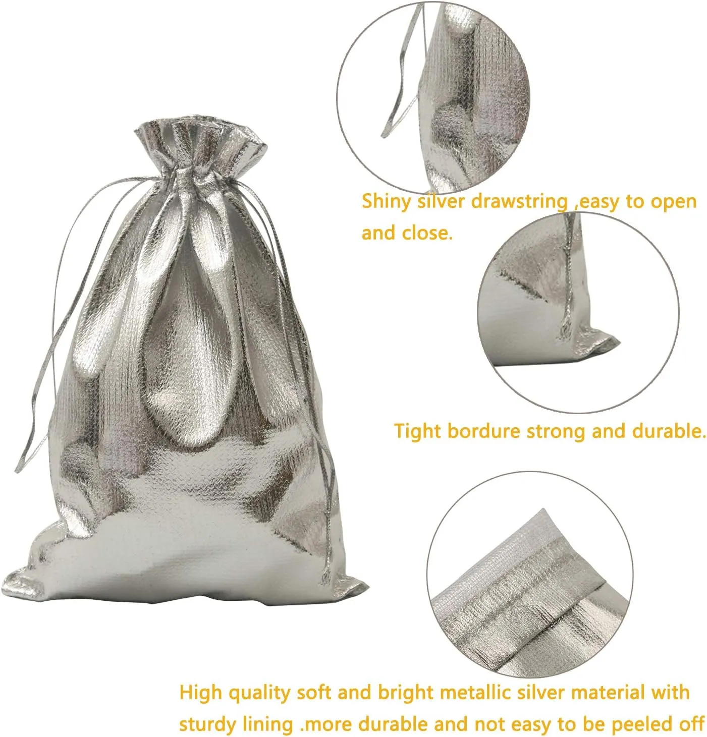 Pack of 100 5"x 7" Heavy Duty Gold Drawstring Organza Jewelry Pouches Wedding Party Christmas Favor Gift Candy Chocolate Bags (Silver, 5"x 7")