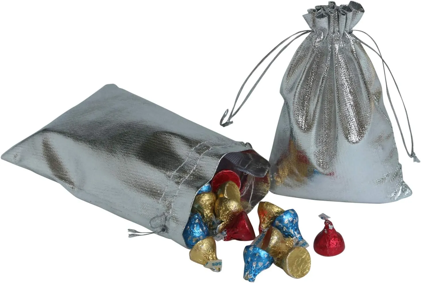 Pack of 100 5"x 7" Heavy Duty Gold Drawstring Organza Jewelry Pouches Wedding Party Christmas Favor Gift Candy Chocolate Bags (Silver, 5"x 7")