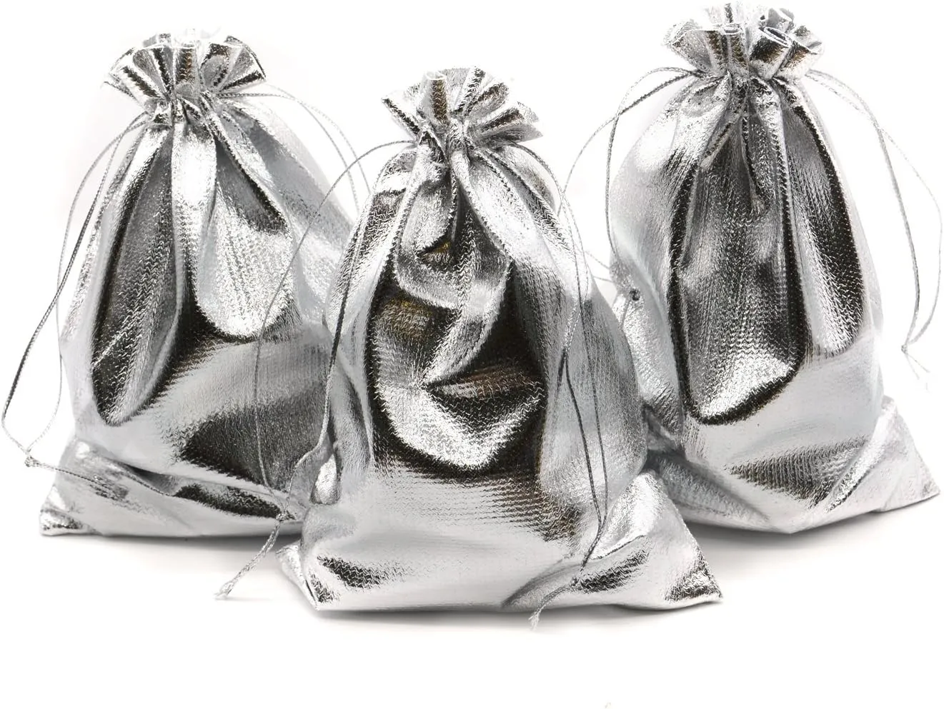 Pack of 100 5"x 7" Heavy Duty Gold Drawstring Organza Jewelry Pouches Wedding Party Christmas Favor Gift Candy Chocolate Bags (Silver, 5"x 7")