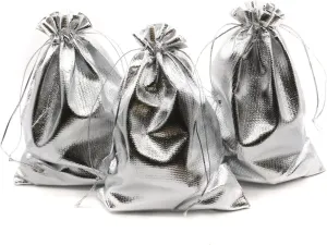 Pack of 100 5"x 7" Heavy Duty Gold Drawstring Organza Jewelry Pouches Wedding Party Christmas Favor Gift Candy Chocolate Bags (Silver, 5"x 7")