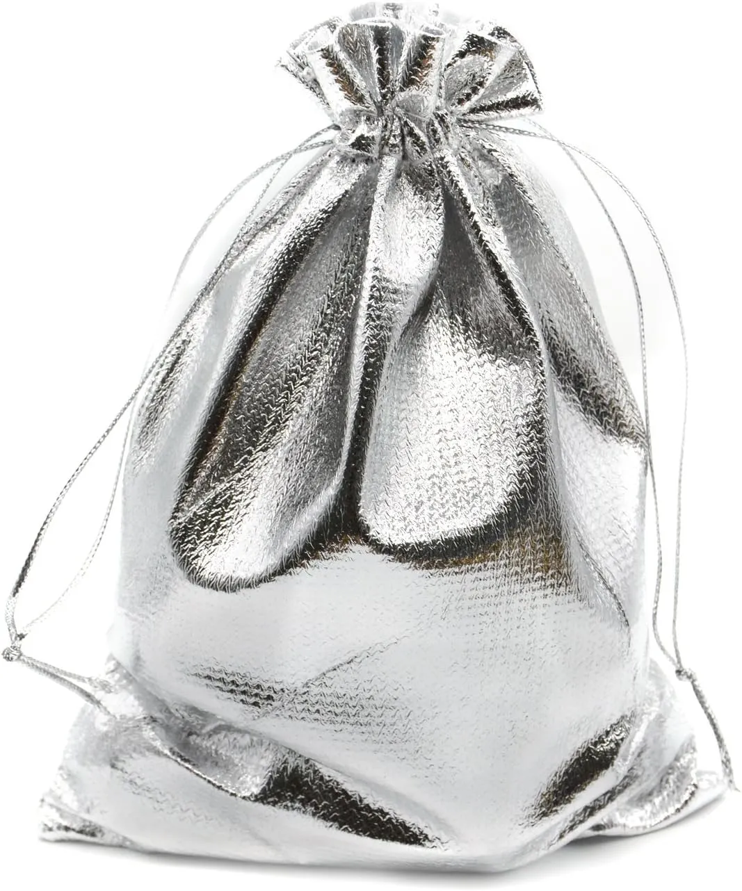 Pack of 100 5"x 7" Heavy Duty Gold Drawstring Organza Jewelry Pouches Wedding Party Christmas Favor Gift Candy Chocolate Bags (Silver, 5"x 7")
