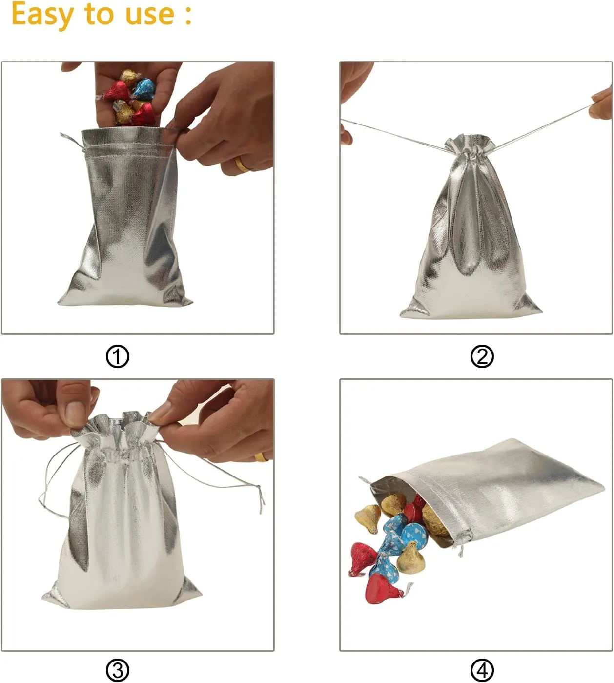 Pack of 100 5"x 7" Heavy Duty Gold Drawstring Organza Jewelry Pouches Wedding Party Christmas Favor Gift Candy Chocolate Bags (Silver, 5"x 7")