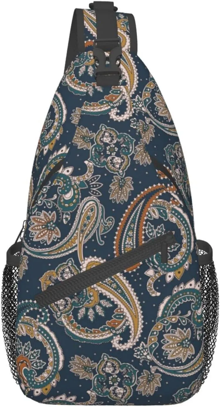 Paisley Sling Backpack Chest Bag Crossbody Shoulder Bag Gym Cycling Travel Hiking Daypack For Men Women