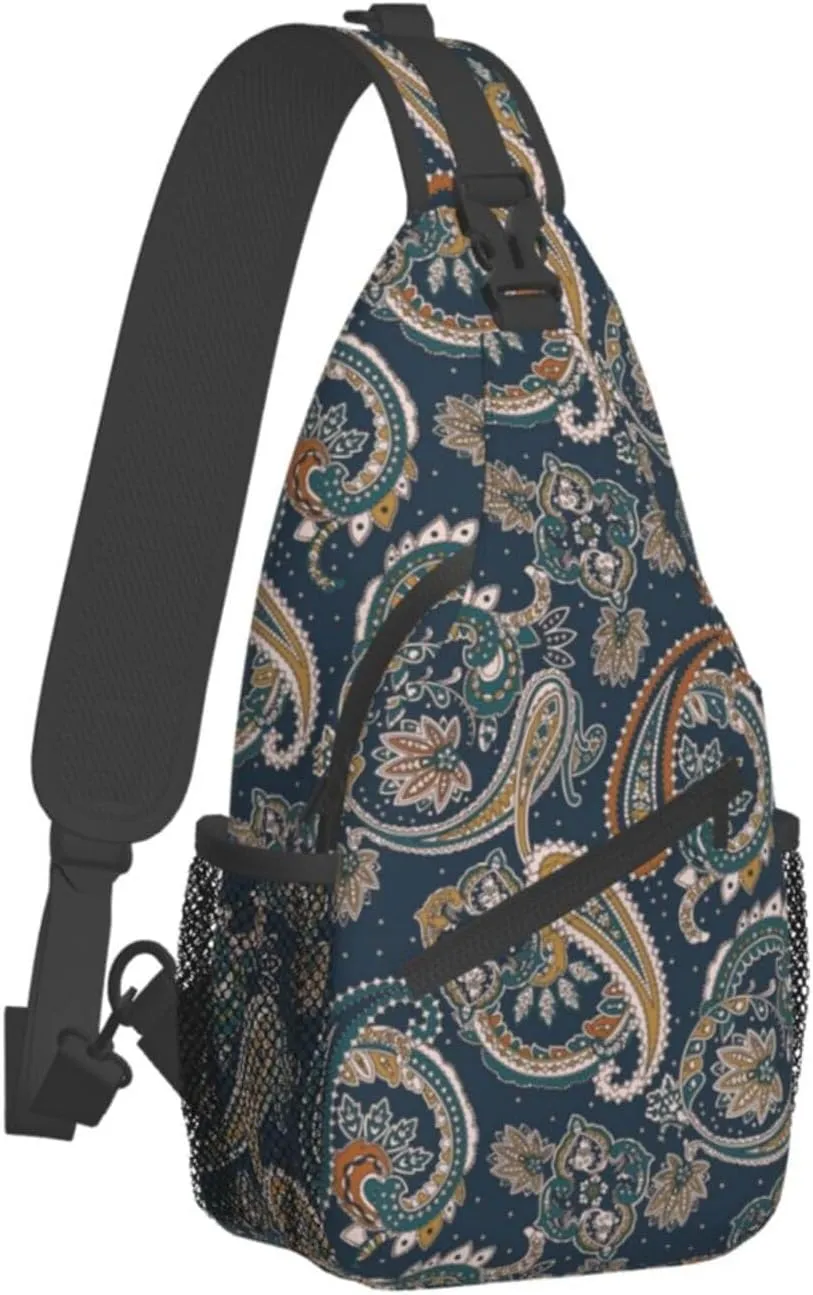 Paisley Sling Backpack Chest Bag Crossbody Shoulder Bag Gym Cycling Travel Hiking Daypack For Men Women