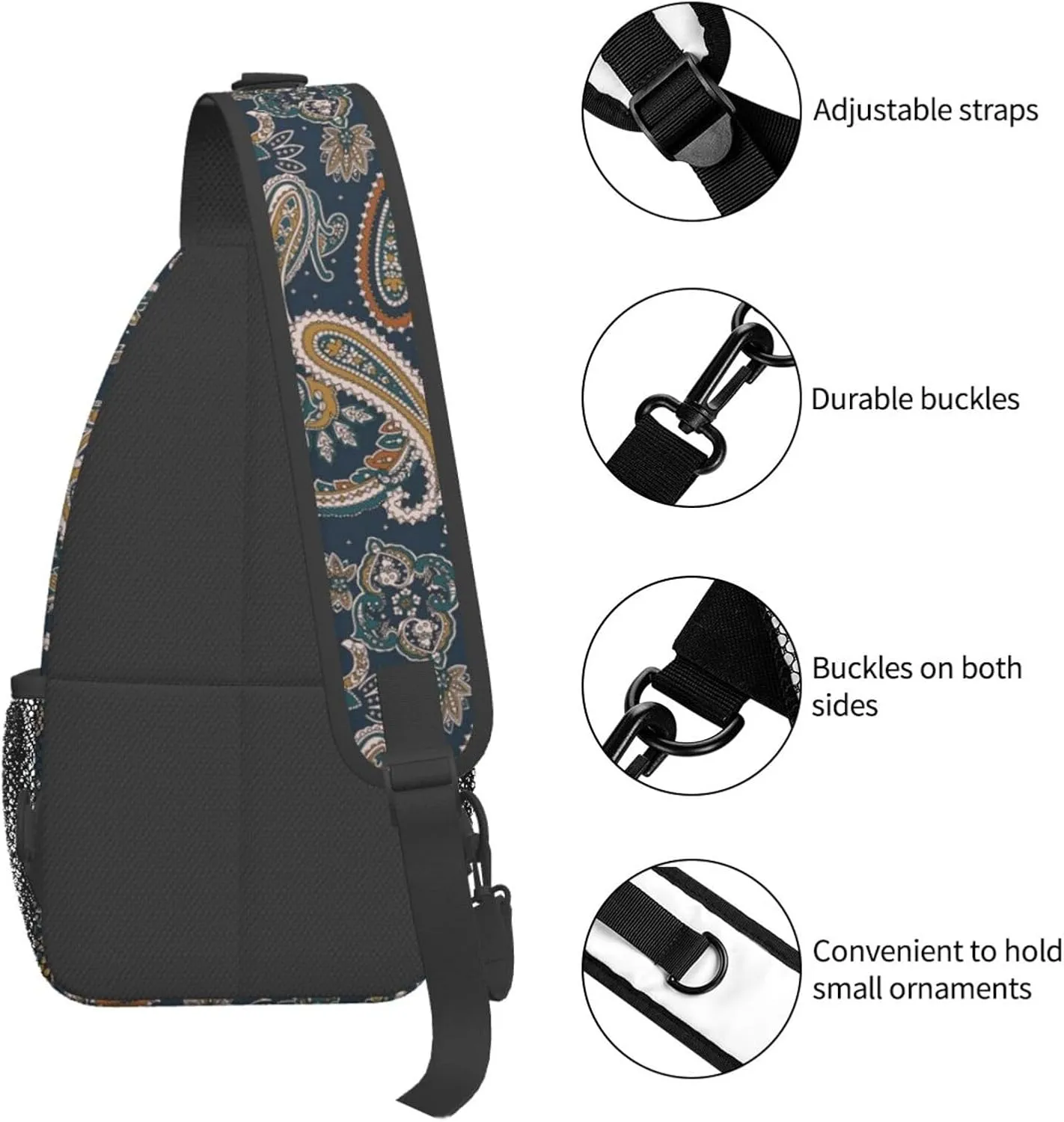 Paisley Sling Backpack Chest Bag Crossbody Shoulder Bag Gym Cycling Travel Hiking Daypack For Men Women