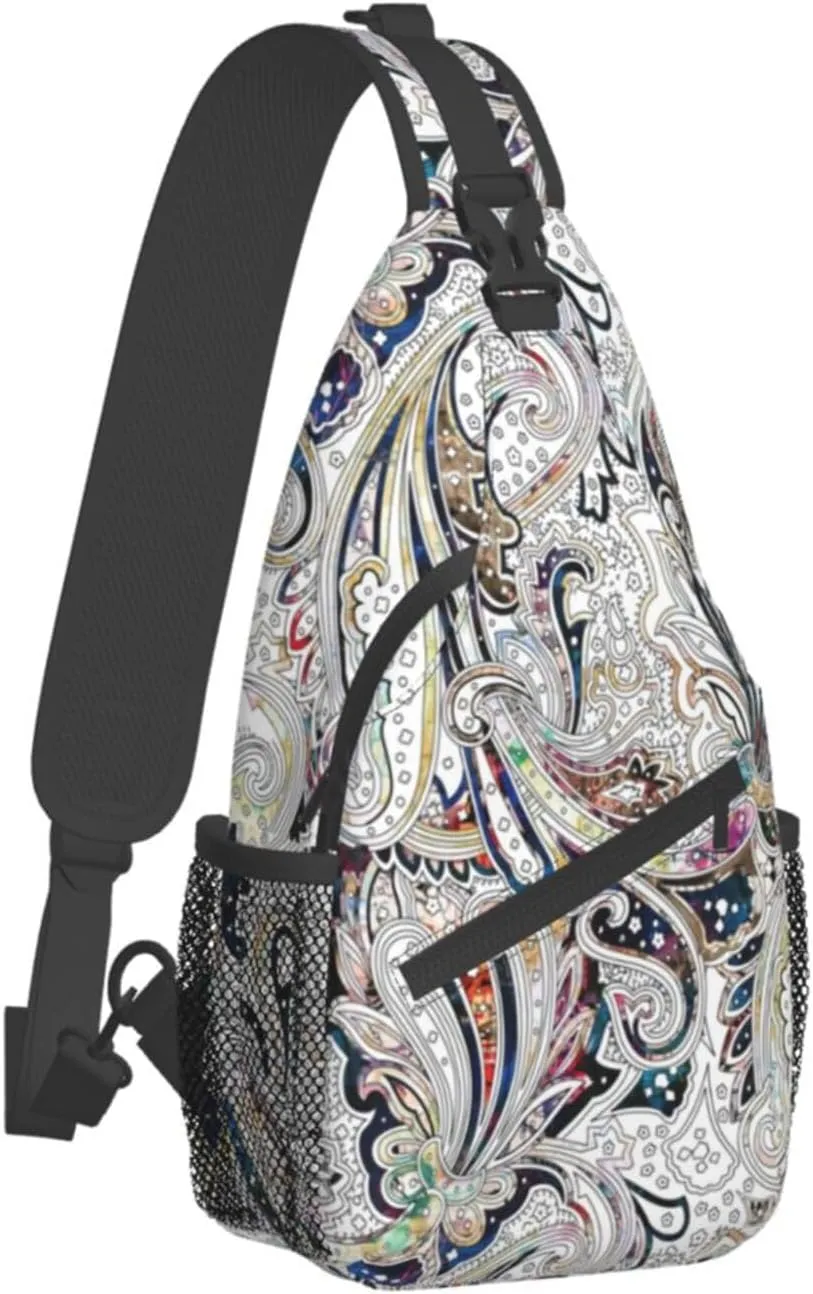 Paisley Sling Backpack Chest Bag Crossbody Shoulder Bag Gym Cycling Travel Hiking Daypack For Men Women