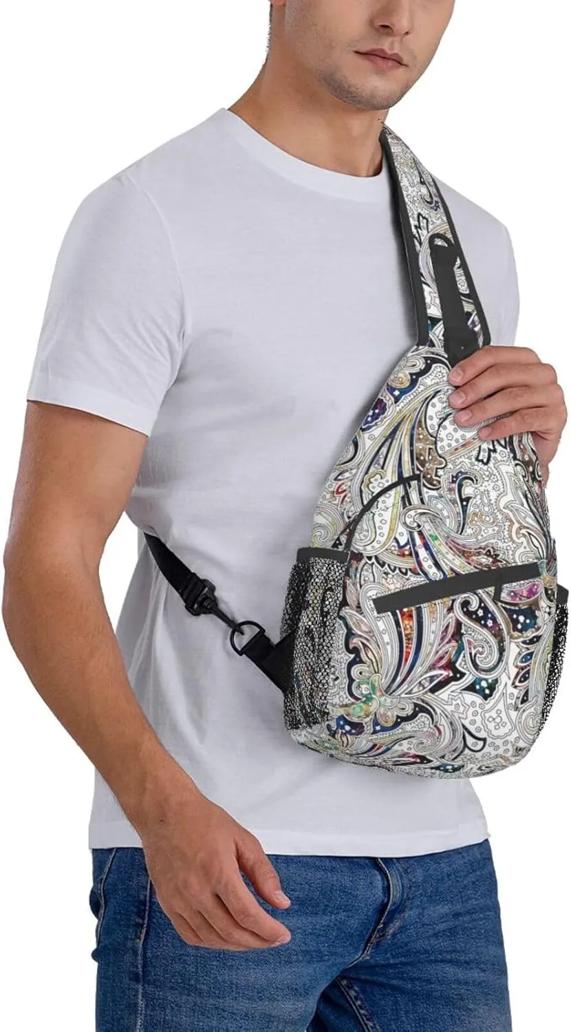 Paisley Sling Backpack Chest Bag Crossbody Shoulder Bag Gym Cycling Travel Hiking Daypack For Men Women