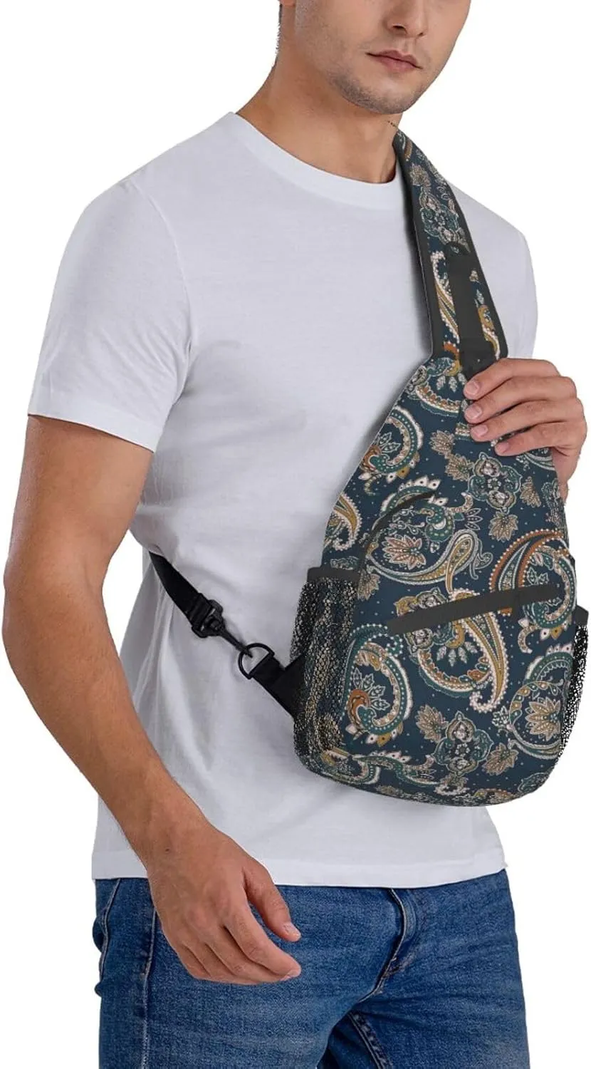 Paisley Sling Backpack Chest Bag Crossbody Shoulder Bag Gym Cycling Travel Hiking Daypack For Men Women