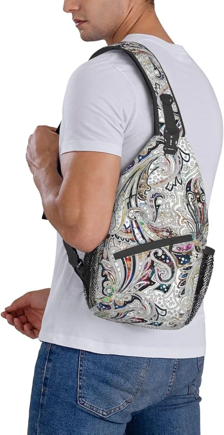 Paisley Sling Backpack Chest Bag Crossbody Shoulder Bag Gym Cycling Travel Hiking Daypack For Men Women