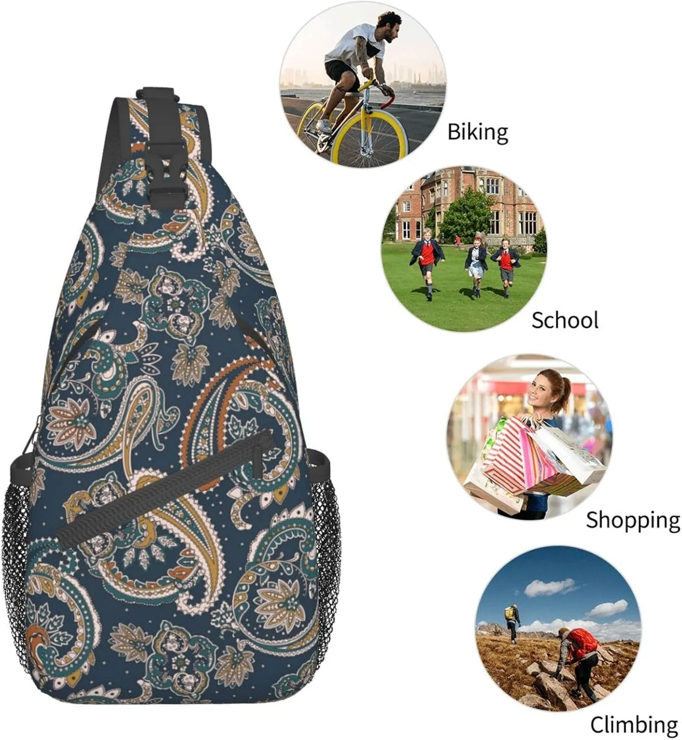 Paisley Sling Backpack Chest Bag Crossbody Shoulder Bag Gym Cycling Travel Hiking Daypack For Men Women