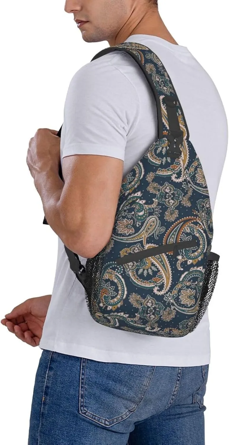 Paisley Sling Backpack Chest Bag Crossbody Shoulder Bag Gym Cycling Travel Hiking Daypack For Men Women