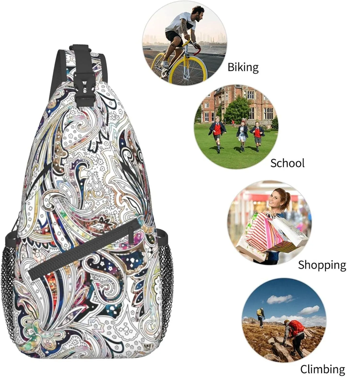 Paisley Sling Backpack Chest Bag Crossbody Shoulder Bag Gym Cycling Travel Hiking Daypack For Men Women