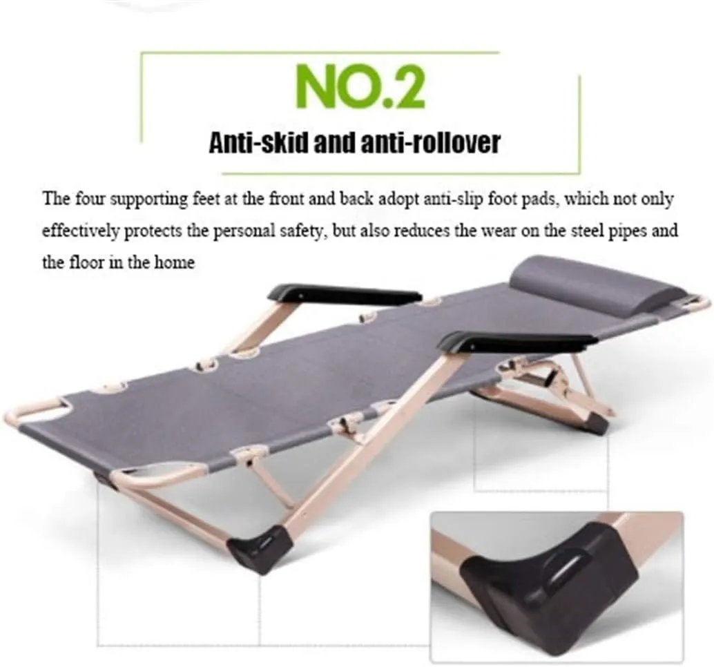 Patio Lounge Chairs, Sun Lounger Chair Recliner Nap Folding Beach Chair Lunch Break Nap Chair Leisure Folding Deck Chair Office Folding Bed Outdoor(Grey)