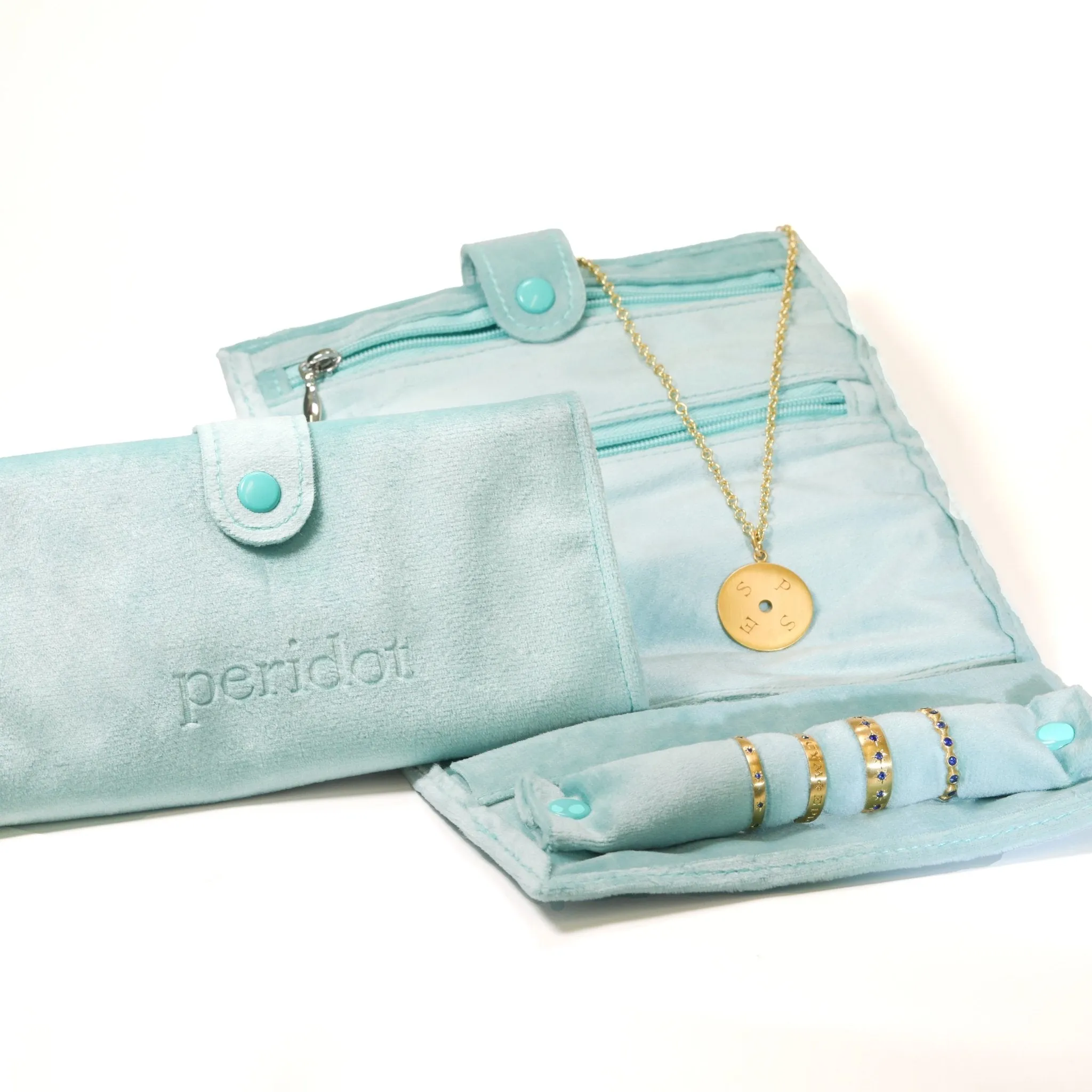 Peridot Plush Velvet Travel Jewelry Roll Organizer