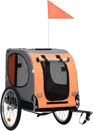 Pet Bike Trailer with Safety Flag and Quick-Release Wheels, Water-Resistant Fabric and Steel Frame, Foldable Design, Orange and Gray