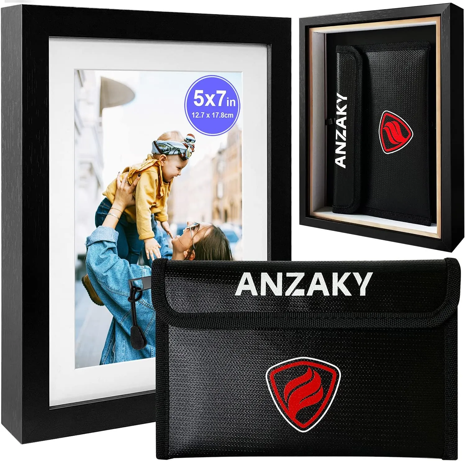 Photo Picture Frame Diversion Safe with Fireproof & Waterproof Money Bag, Valuable Storage, Home Security, ANZAKY Mini Box with Hidden Compartment to Shield your Money, Cash, 5"x7"