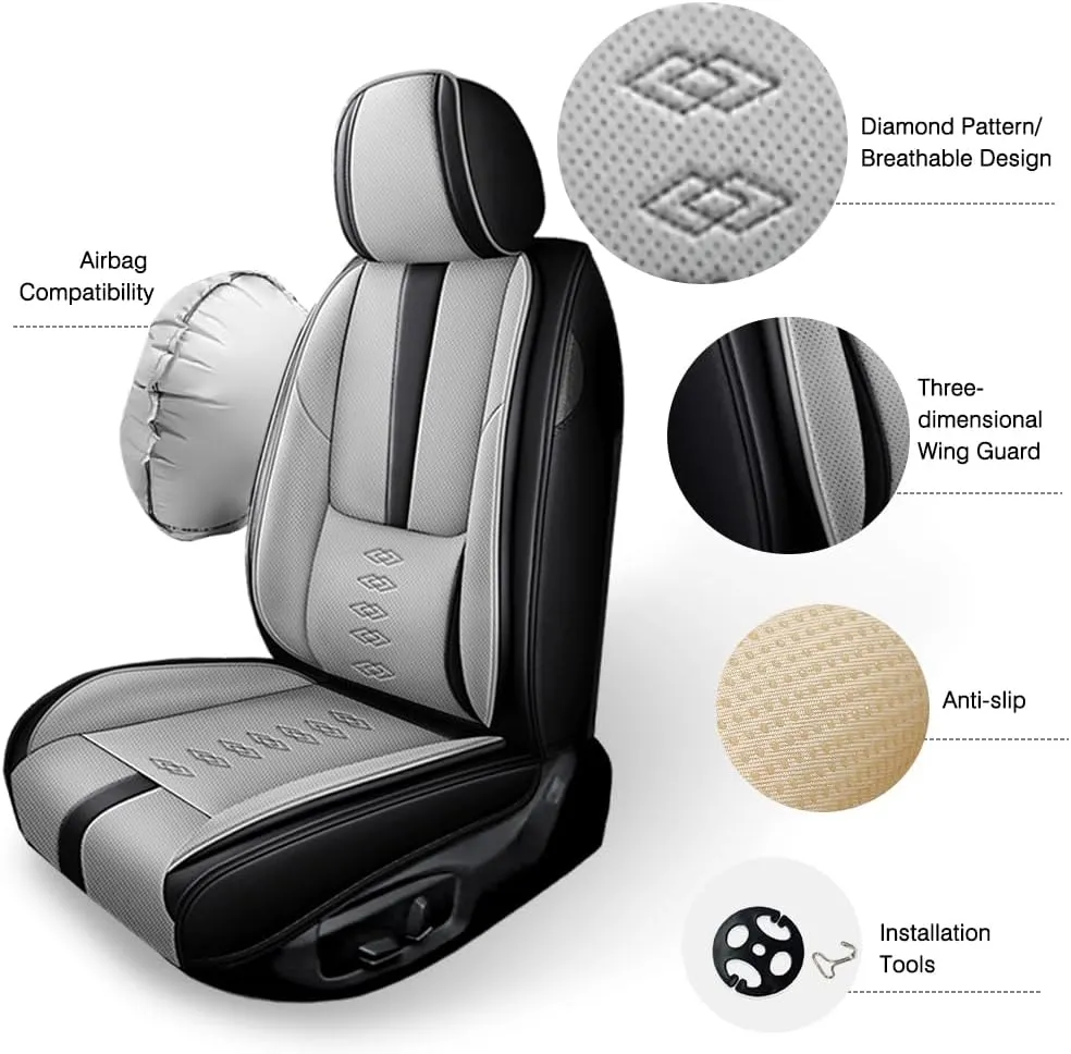Pick-up Truck Car Seat Covers for Dodge Ram 2500 1995-2011,Waterproof Leather Seat Covers 5-Seats Standard,Truck Interior Accessories with Airbag,Automobile Seat Cover Sets for Ram 2500(Black Gray)