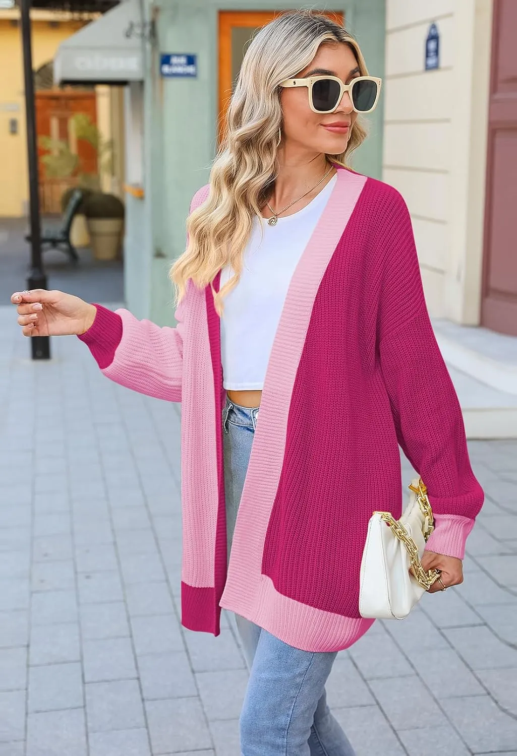 Pink Queen 2024 Fall Long Cardigans for Women Batwing Sleeve Open Front Ribbed Knit Oversized Cardigan Sweaters with Pockets
