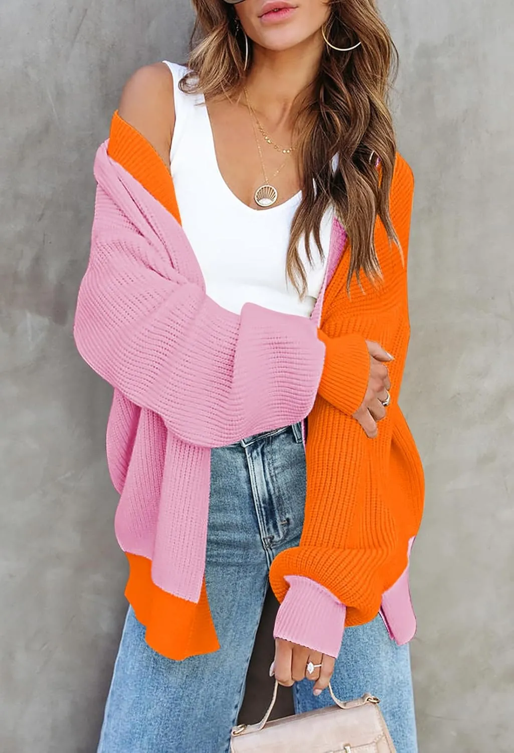 Pink Queen 2024 Fall Long Cardigans for Women Batwing Sleeve Open Front Ribbed Knit Oversized Cardigan Sweaters with Pockets
