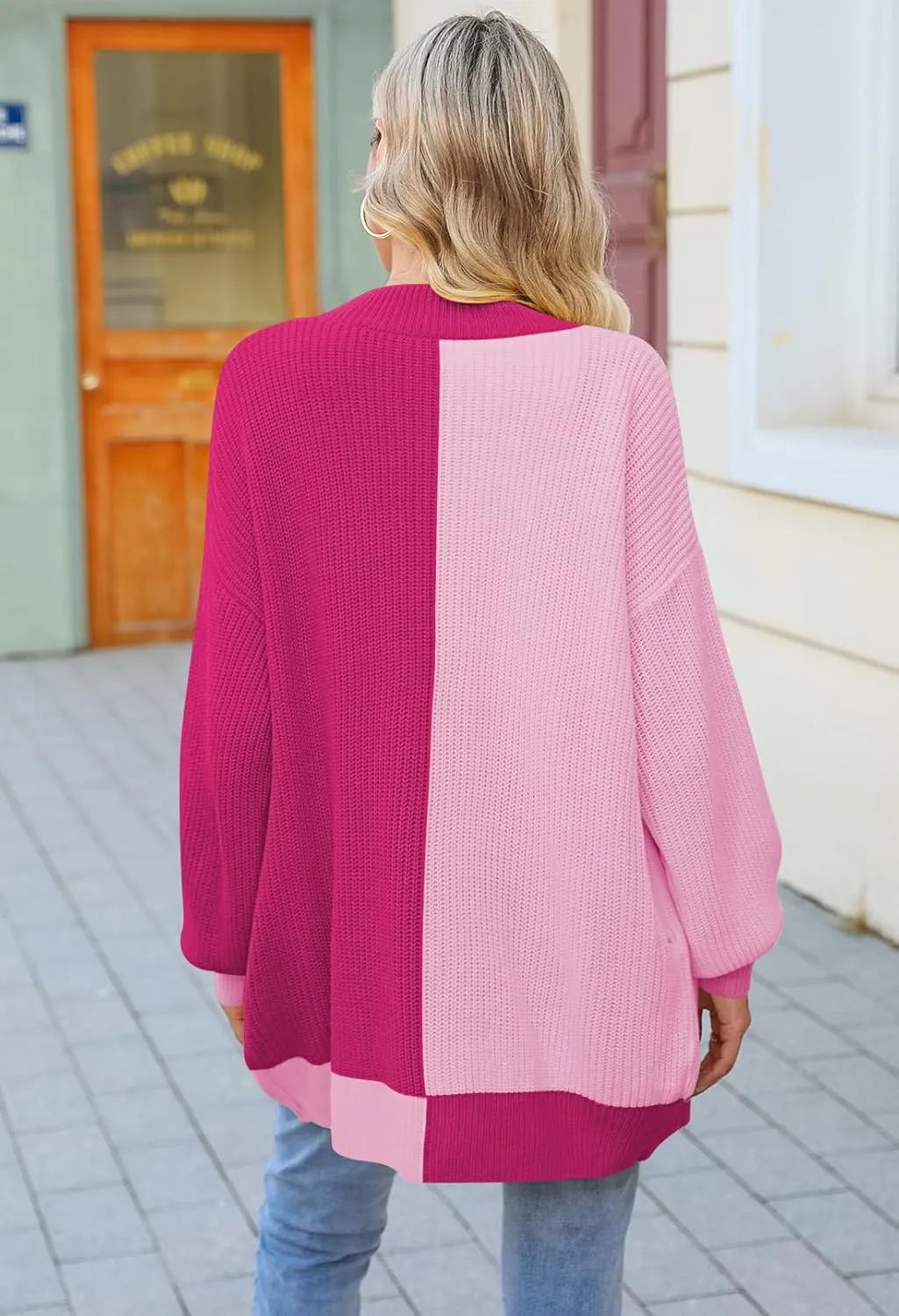 Pink Queen 2024 Fall Long Cardigans for Women Batwing Sleeve Open Front Ribbed Knit Oversized Cardigan Sweaters with Pockets