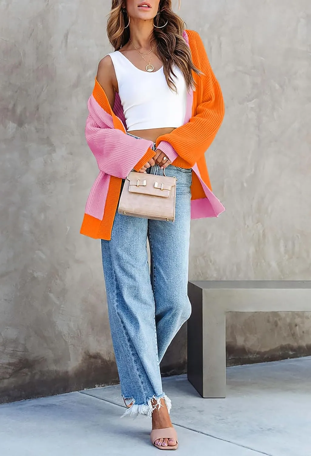 Pink Queen 2024 Fall Long Cardigans for Women Batwing Sleeve Open Front Ribbed Knit Oversized Cardigan Sweaters with Pockets