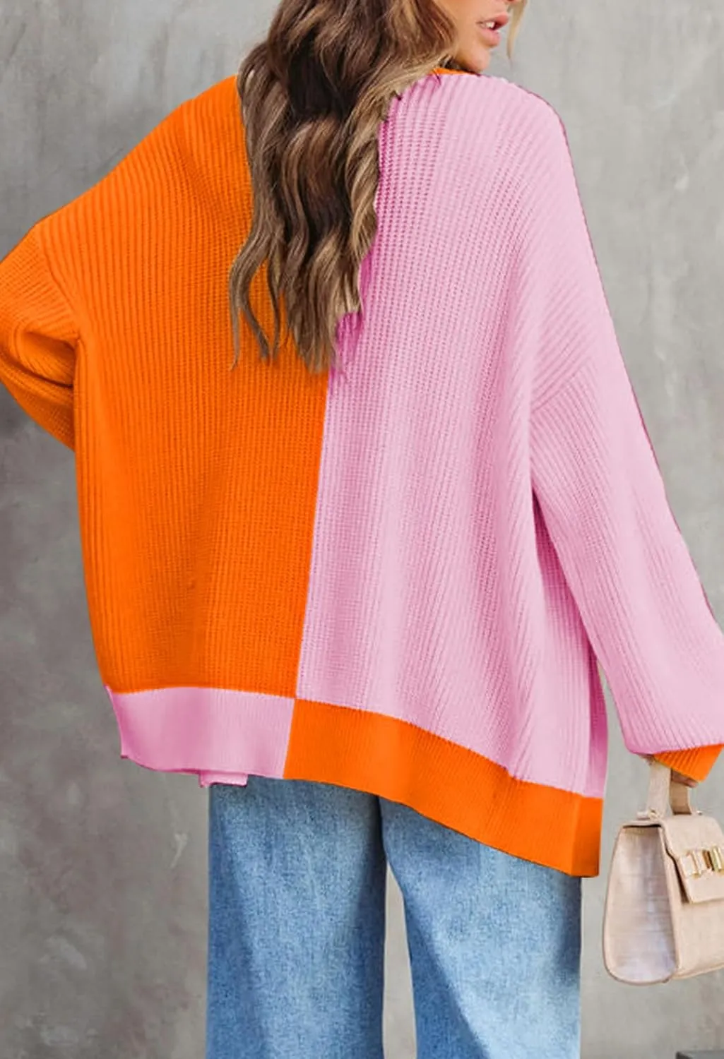 Pink Queen 2024 Fall Long Cardigans for Women Batwing Sleeve Open Front Ribbed Knit Oversized Cardigan Sweaters with Pockets