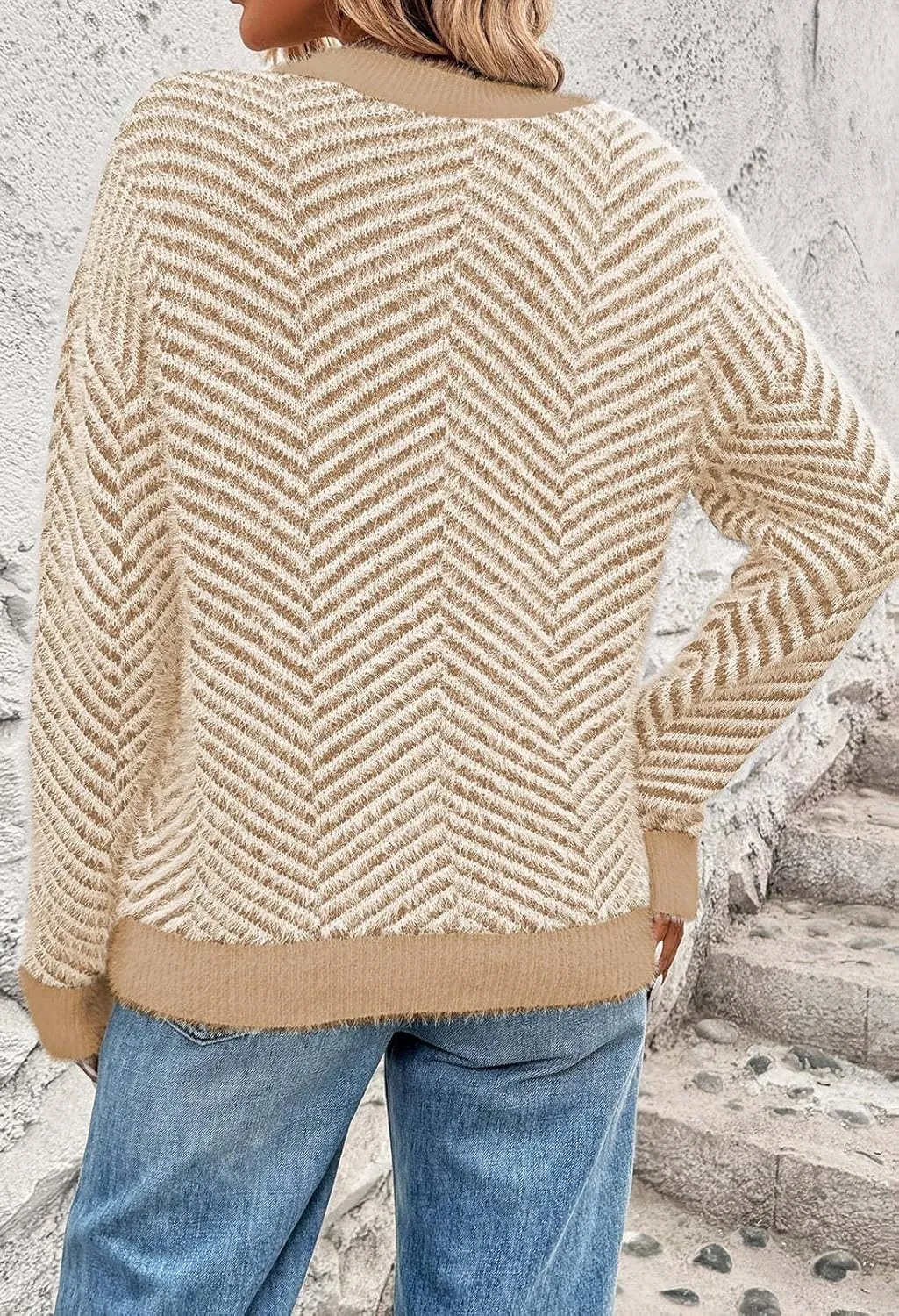 Pink Queen Women's Fuzzy Sweater Cardigans 2024 Long Sleeve Button Down Open Front Stripe Color Block Knit Cardigan Outerwear