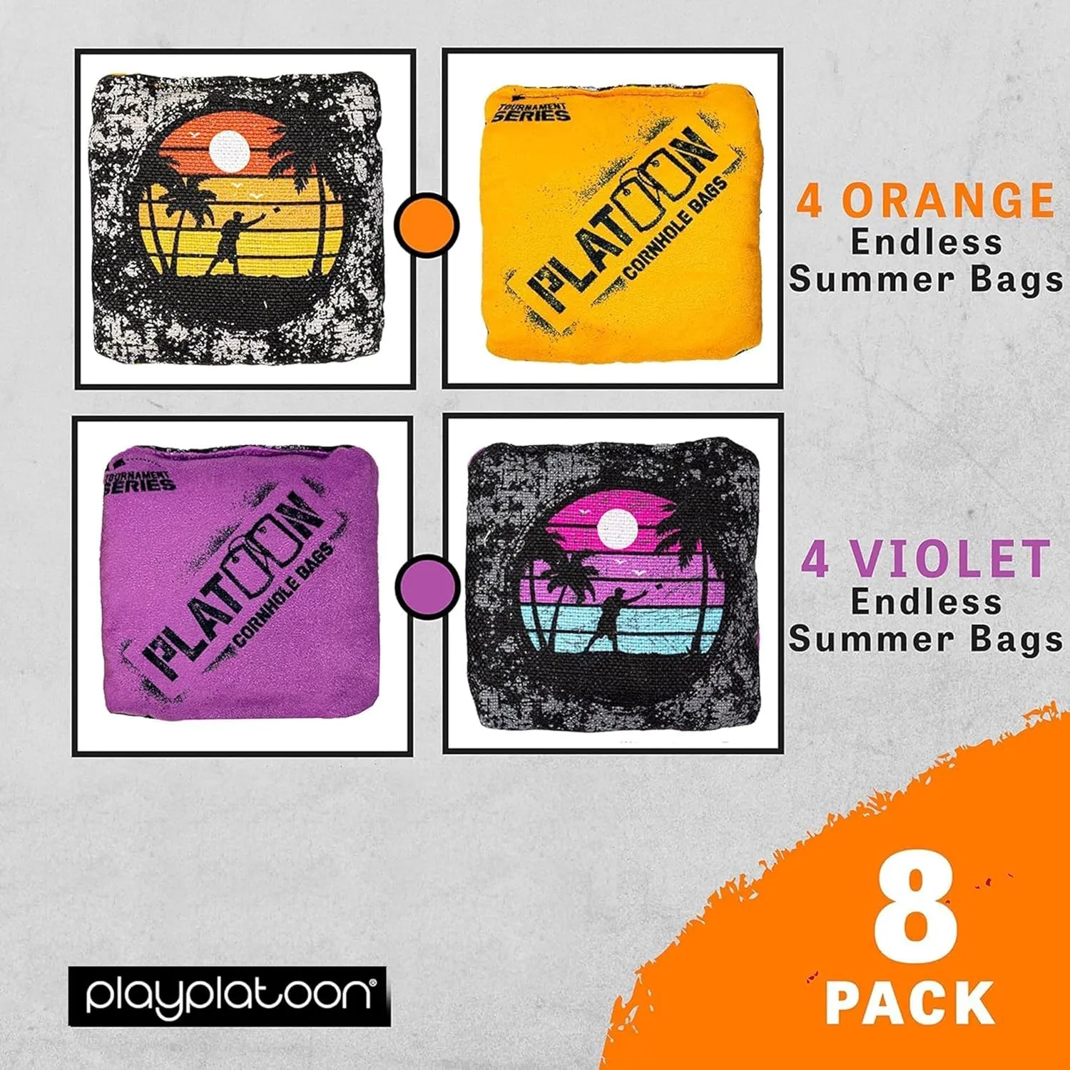 Play Platoon Tournament Series Cornhole Bags - Pro Style Dual Sided Slick and Sticky Side Bags - Set of 8 - Designed in USA