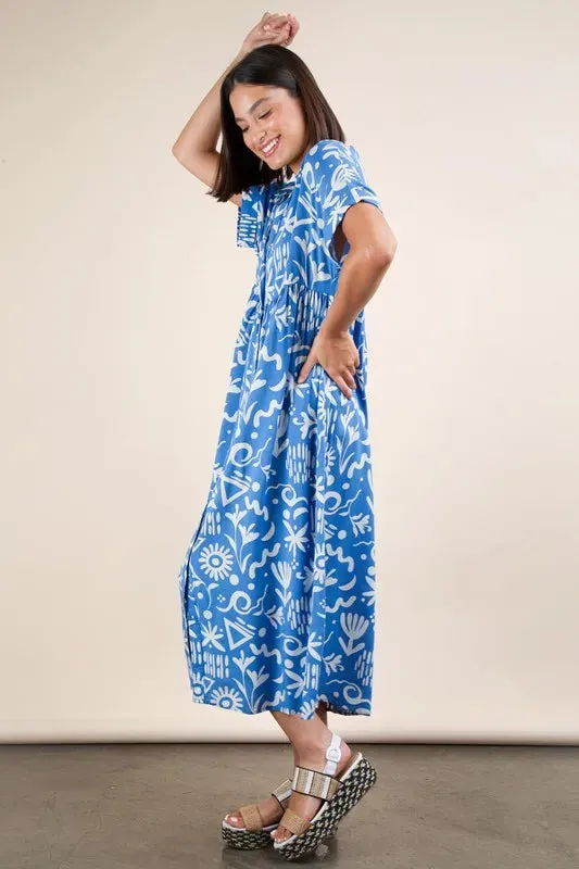 Plus Size Oversized Printed Shirt Midi Dress