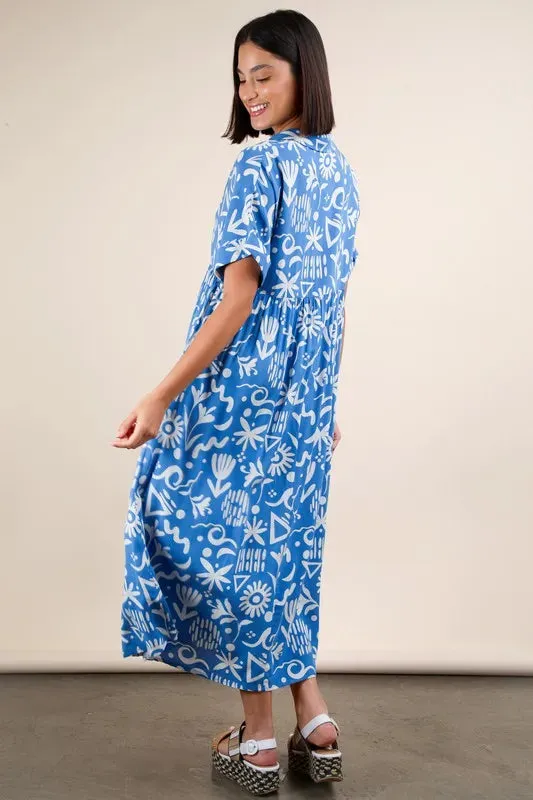 Plus Size Oversized Printed Shirt Midi Dress