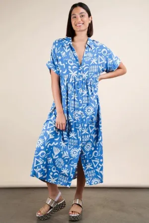 Plus Size Oversized Printed Shirt Midi Dress