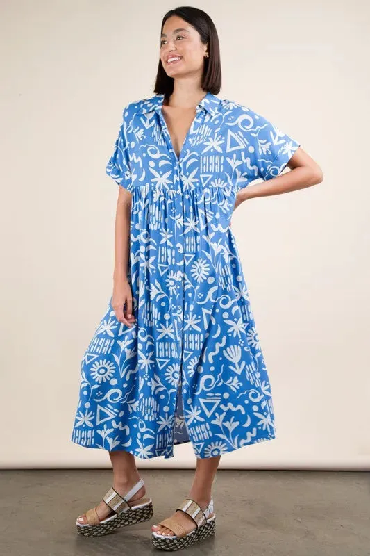 Plus Size Oversized Printed Shirt Midi Dress
