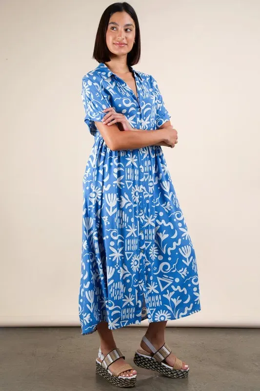 Plus Size Oversized Printed Shirt Midi Dress