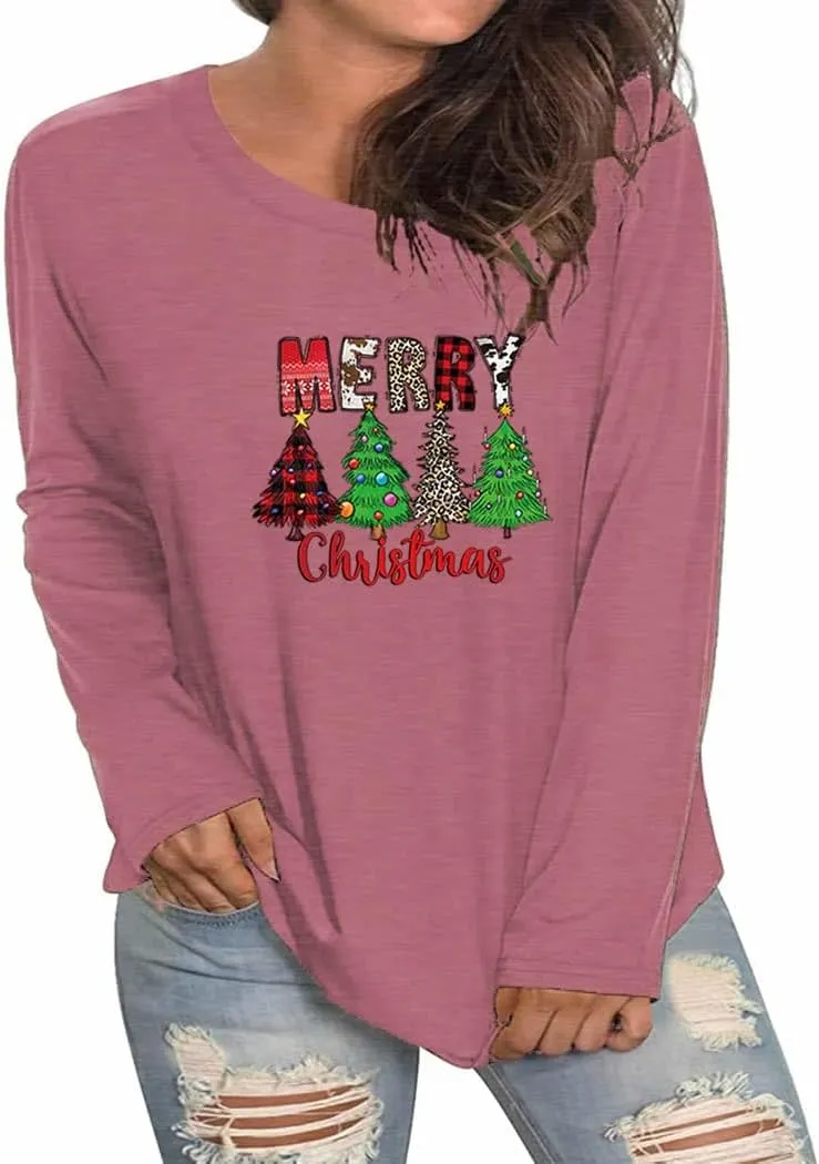 Plus Size Women T-Shirt Christmas Candy Snowman Gift Funny Casual Long Sleeve Graphic Cute Tee Tops